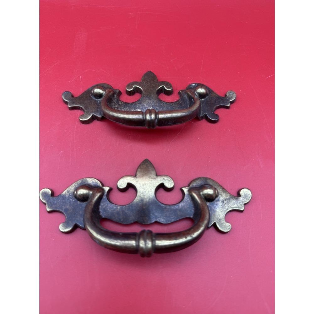 Vintage Set of 2 KEELER BRASS 8493 Drawer Pulls 3" Batwing Hardware Brass